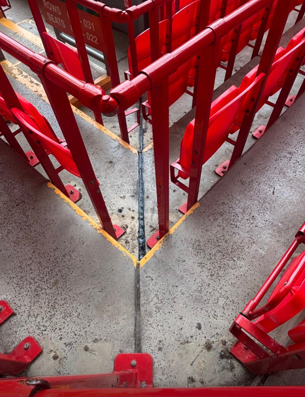 Sealed movement joint beneath the stadium seating at Anfield